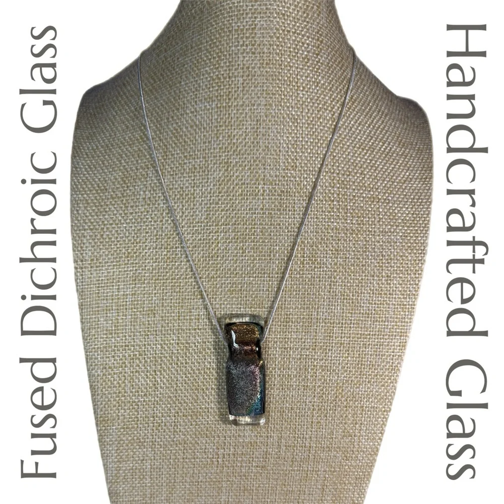 Handcrafted Fused Dichroic Glass Pendant‎ and Chain